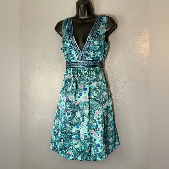 H&M Blue and Green Peacock Silky Sundress - Picture 1 of 7